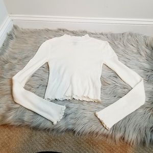 Forever 21 White Long Sleeve Crop Top Turtleneck